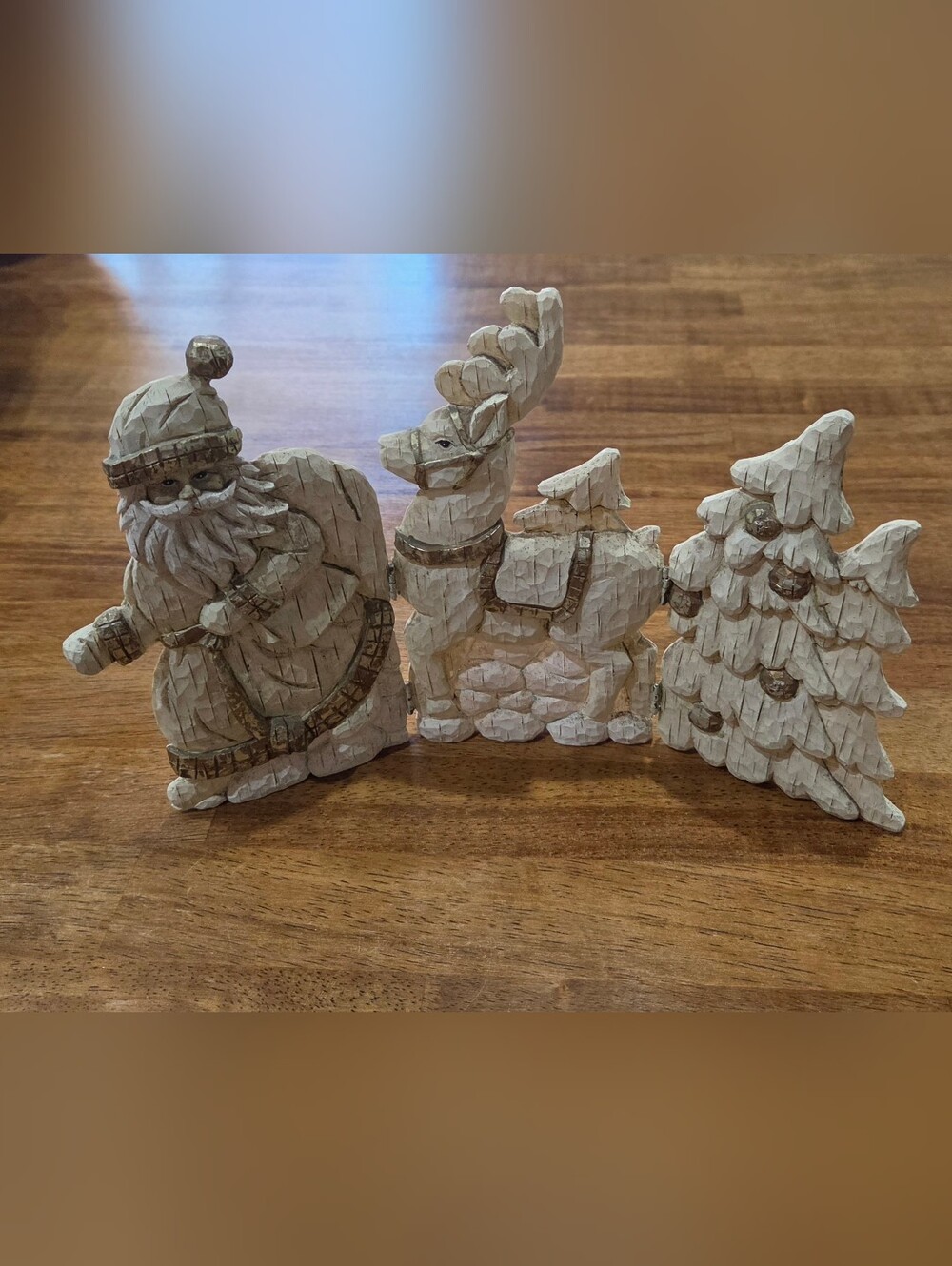 Rustic White Santa, Reindeer & Tree Holiday Figurine Set